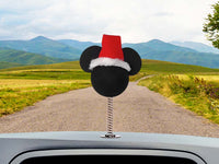 Mickey Santa w/ Red Hat Car Antenna Topper (3 in 1 Auto Accessory) (Christmas) (Plain Black)